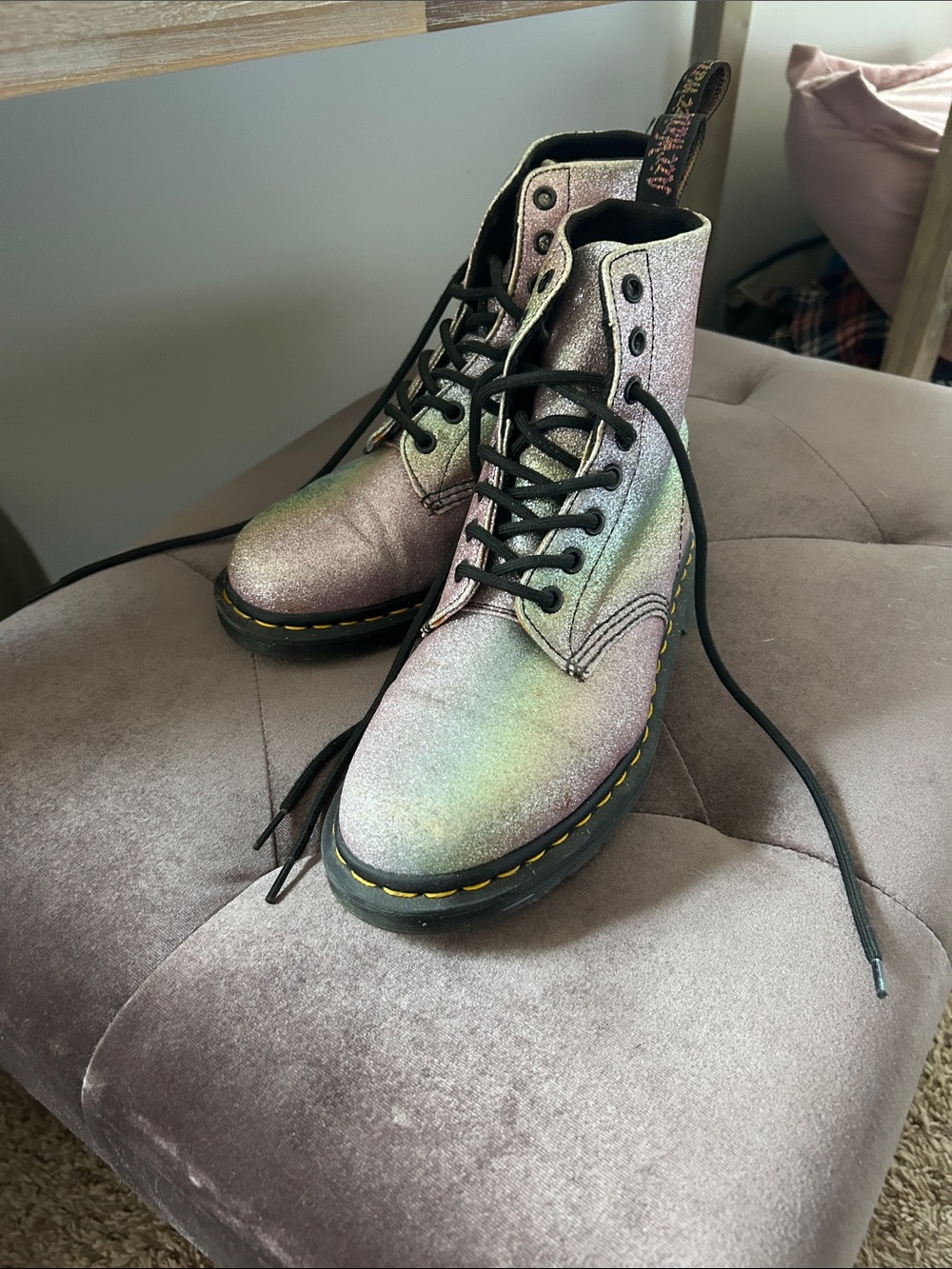 Dr. Martens Women's Iridescent Lace-Up Boots in Shifting Pink-Green